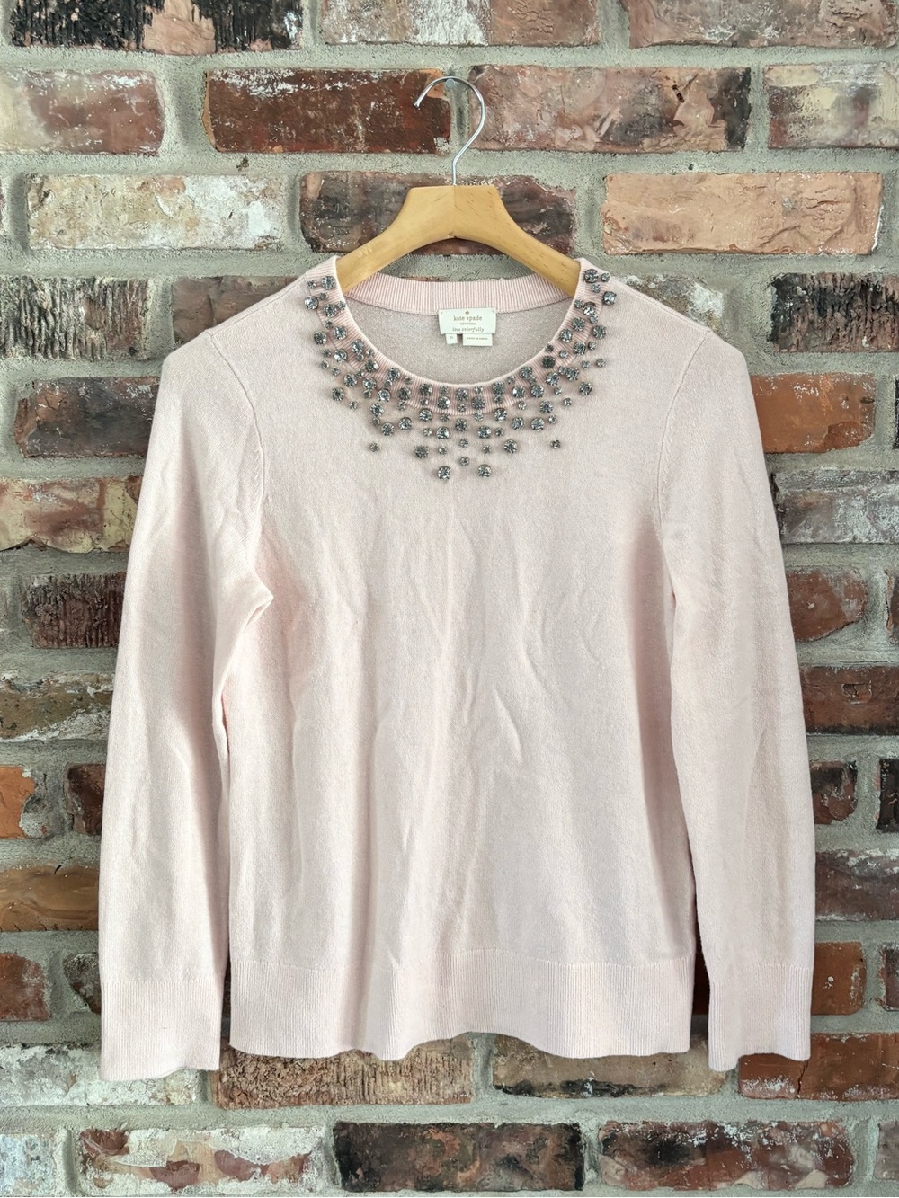 Kate Spade Pink Embellished Wool Cashmere Blend Pullover Sweater, S